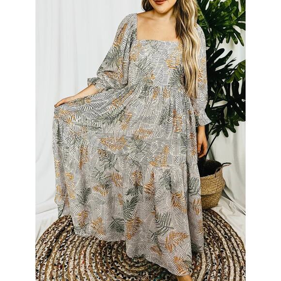 Free People x Fate Boho Maxi Dress Size Small Tropical Stripe Puff Sleeve - Picture 1 of 6